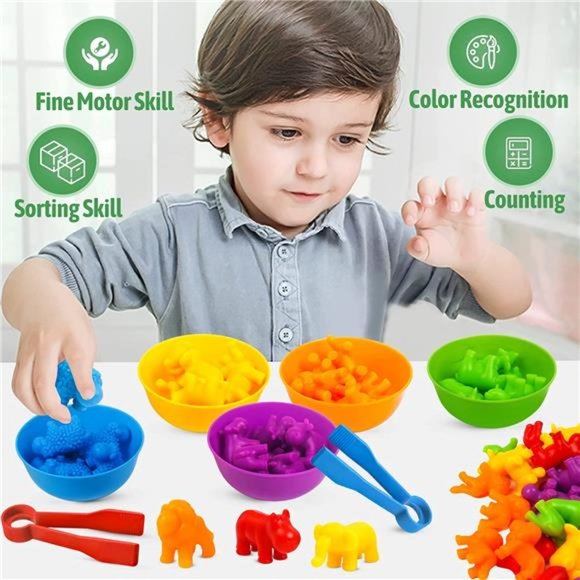 Animals Matching Games Color Sorting Stacking Toys with Bowls for  Aged 3+ Year - Picture 11 of 14